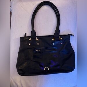 Vintage Innue Italian Chic Black Tote Bag with Front Pocket- made in Italy
